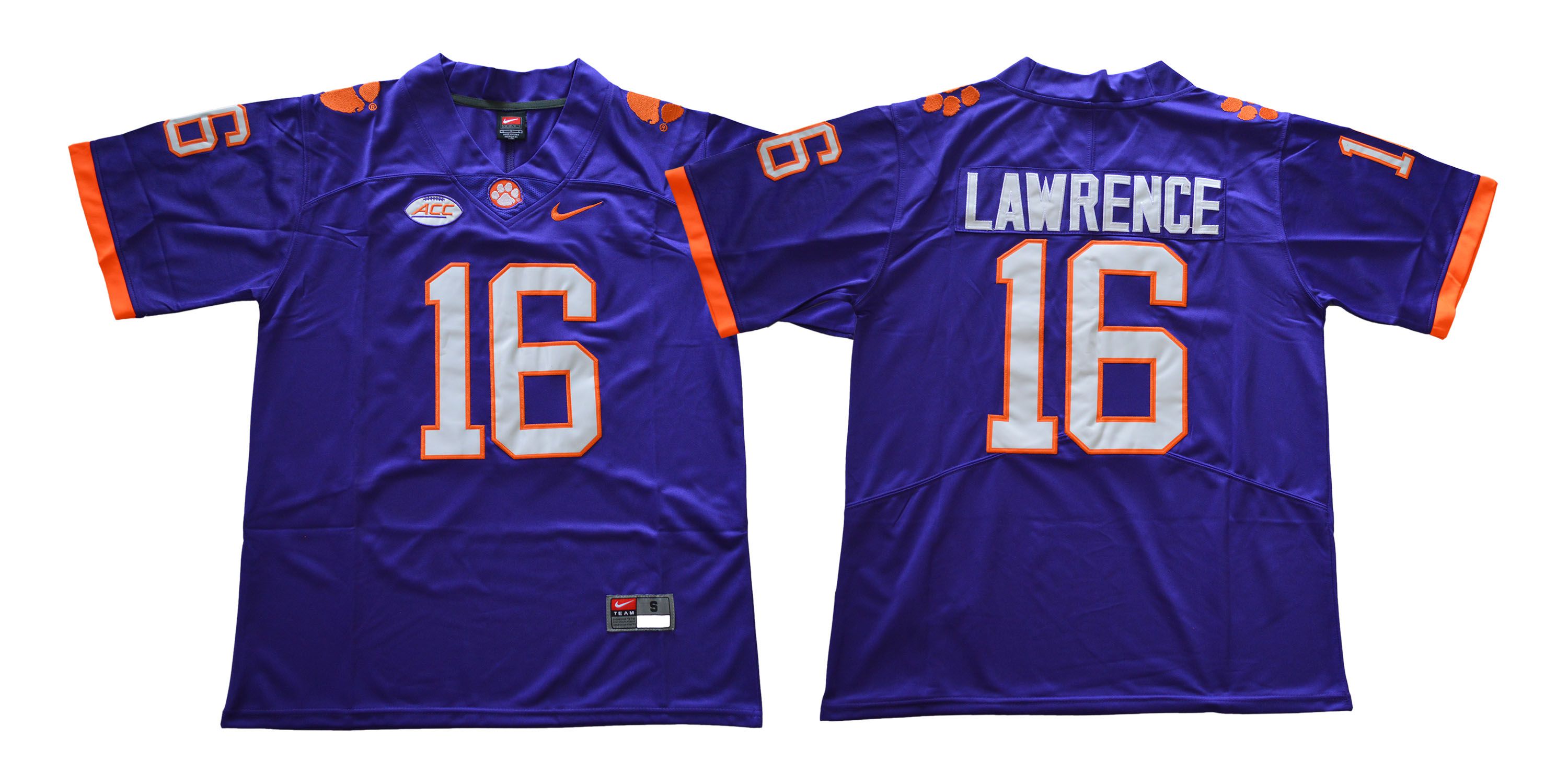 Men Clemson Tigers #16 Lawrence Purple NCAA Jerseys